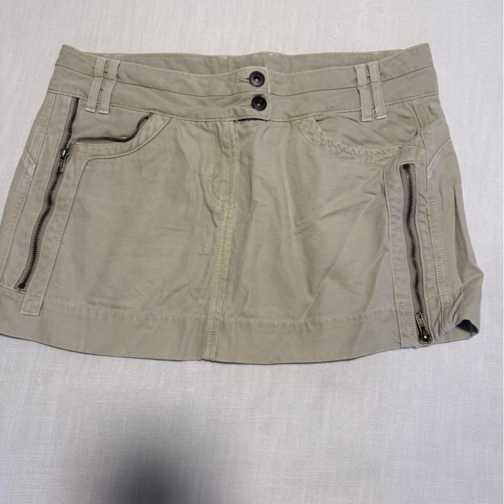 Khaki Women's Mini Skirt with Zipper Details